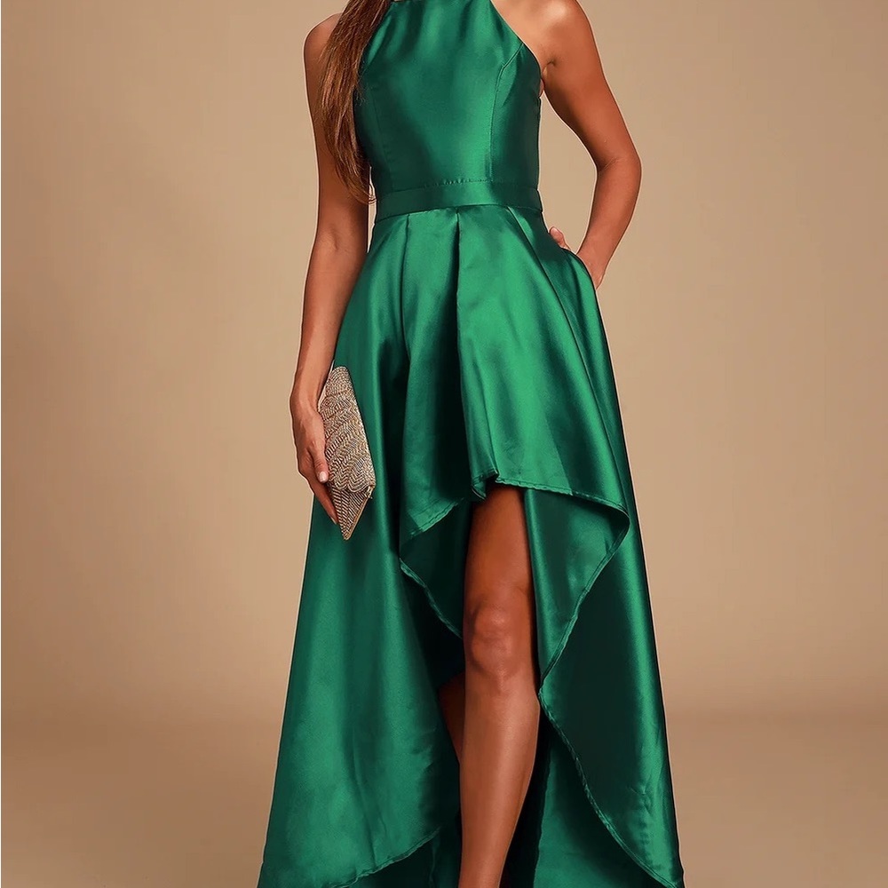 Lulu’s Broadway Show Emerald Green High-Low Maxi Dress